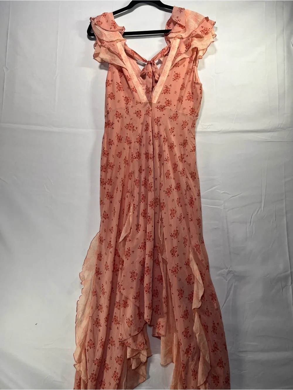 Free People Women’s Pink Floral Ruffle Handkerchief Hem Maxi Dress Size M